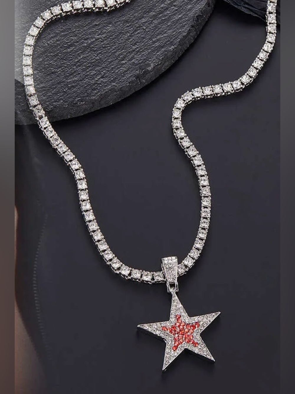 NWOT Sterling Silver Star Pendant Necklace with Red Accent
